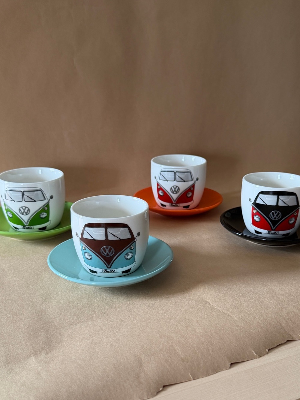 Volkswagen Kombi Espresso Cups and Saucers | VW Bus Mini Mug Set (Set of 4)
